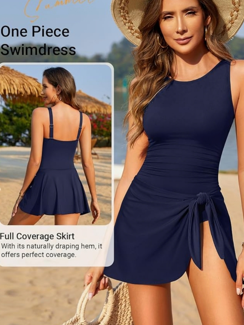 NWOT Daci One Piece Tummy Control Swim Dress In Blue Size Medium BS128 - Picture 3 of 7